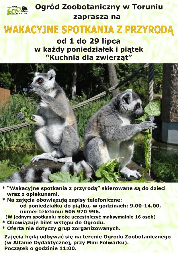 Plakat informacyjny dotyczący "Wakacyjnych spotkań z przyrodą"